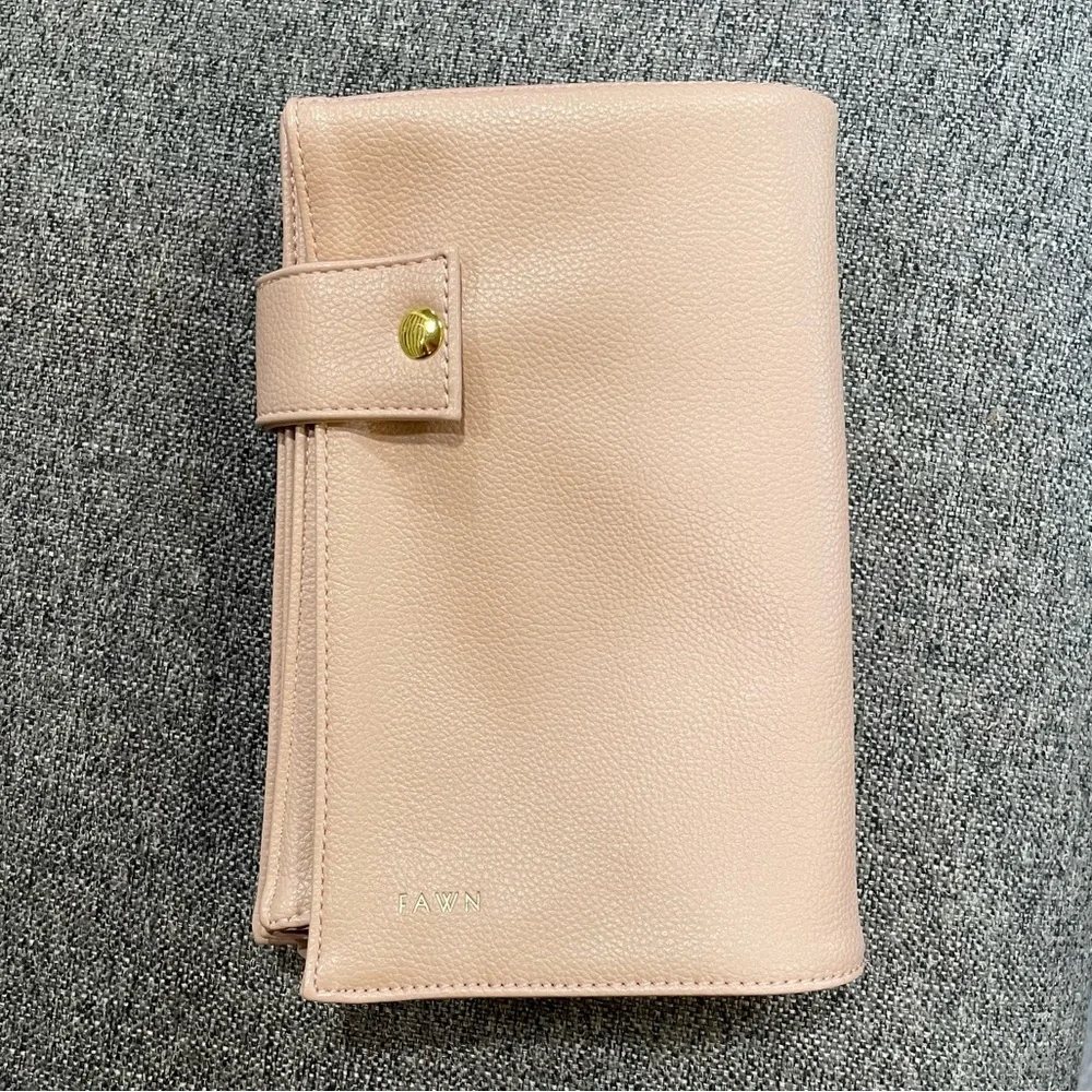Fawn Blush Pink Vegan Leather Baby Diaper Changing Pad with gold accents